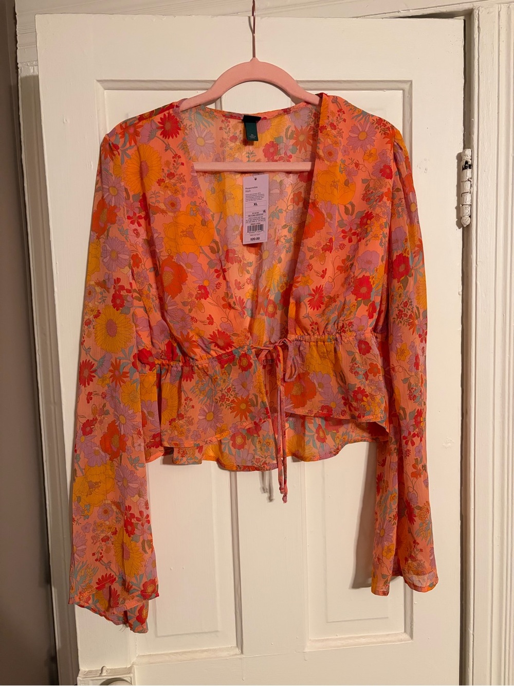 wild fable Pink and Orange Floral Tie-Front Blouse